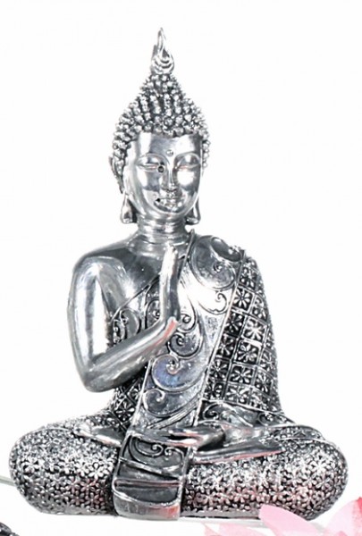 Thai Buddha Figur silberfarben mit Antikeffekt Wohnen Deko