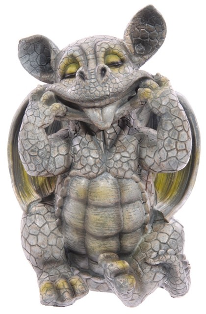 Freche Drachen Gartenfigur streckt Zunge raus Gargoyle Fantasy